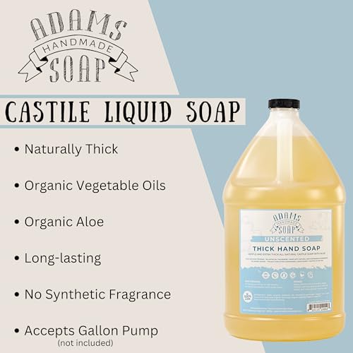 Adams Handmade Soap Thick Organic Castile Liquid Hand Soap 1 Gallon Refill- Unscented